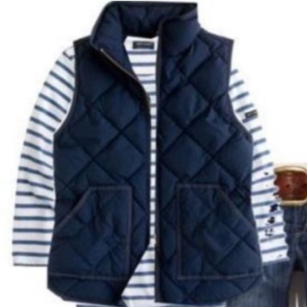 J Crew Womens Navy Blue Quilted Gold Double Zipper NWOT
